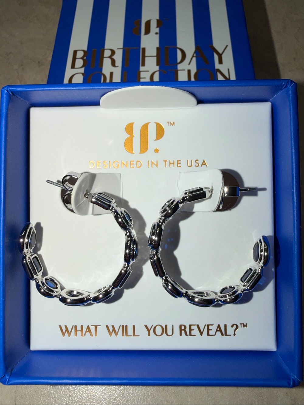 Bomb Party September Earrings-Big Mood Dangle Sapphire on Rhodium ER13941